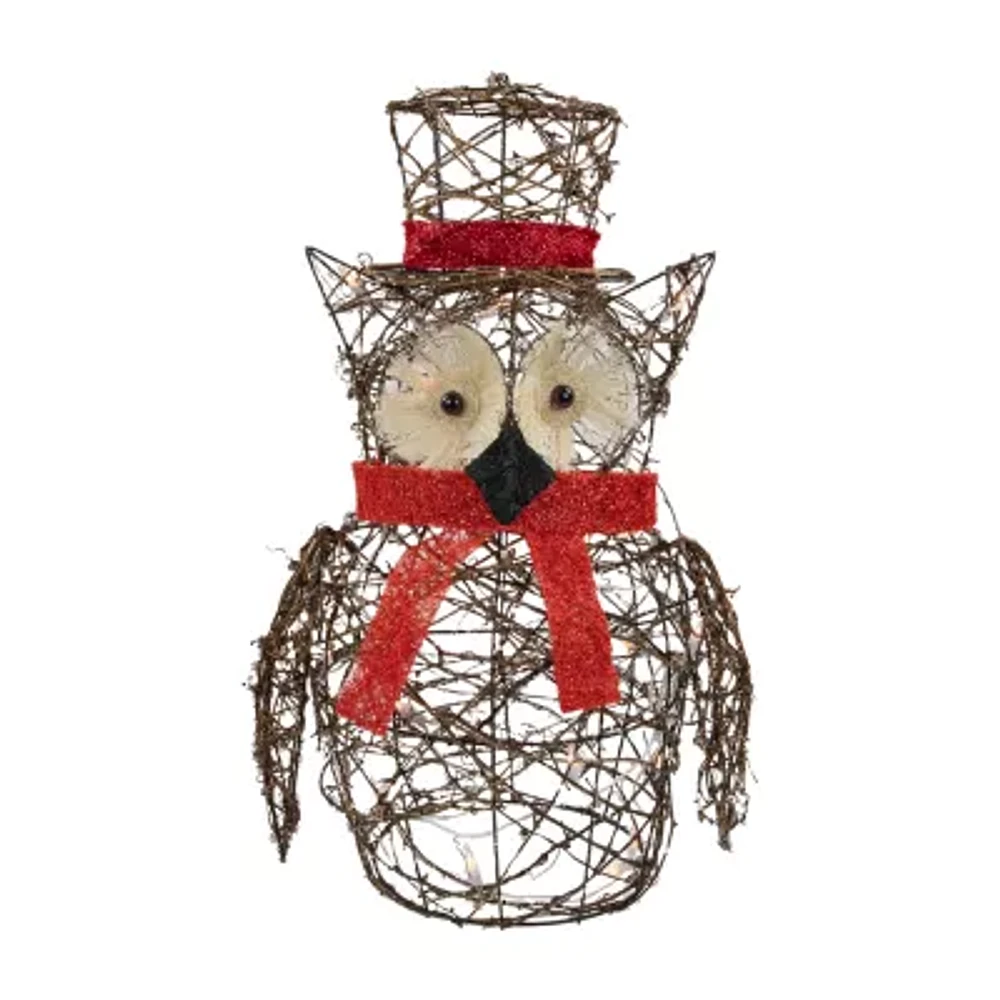 21'' Lighted Glitter Rattan Owl Christmas Outdoor Decoration
