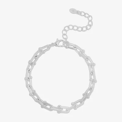 Bijoux Bar Delicates Silver Tone Womens 7.5 Inch Solid Link Chain Bracelet