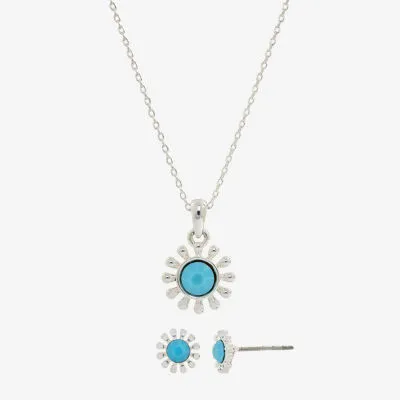 Sparkle Allure Womens Blue Crystal Pure Silver Over Brass Round 2-pc. Jewelry Set