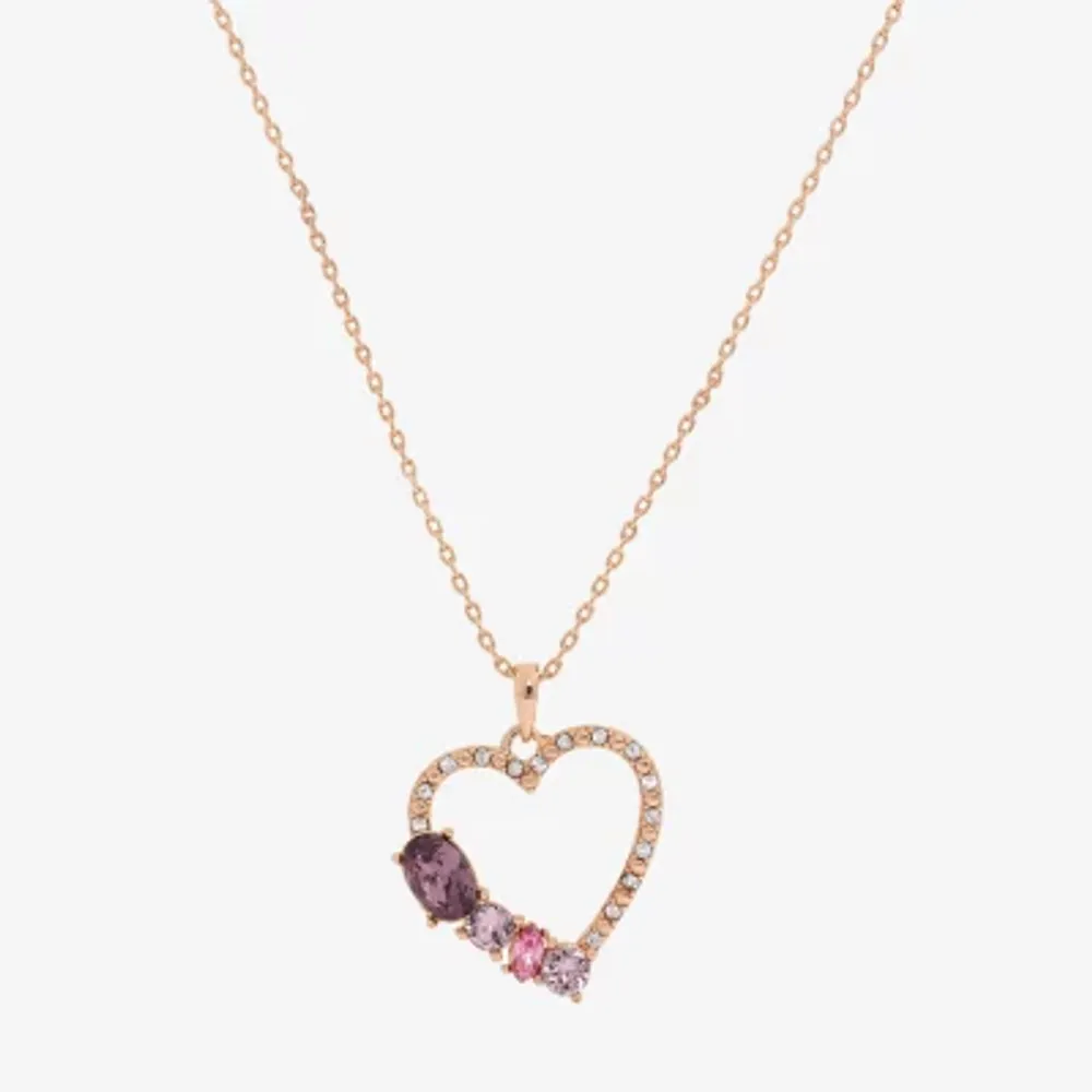 Sparkle Allure Womens Pink Crystal 18K Rose Gold Over Brass Heart 16 Inch Pendant Necklace