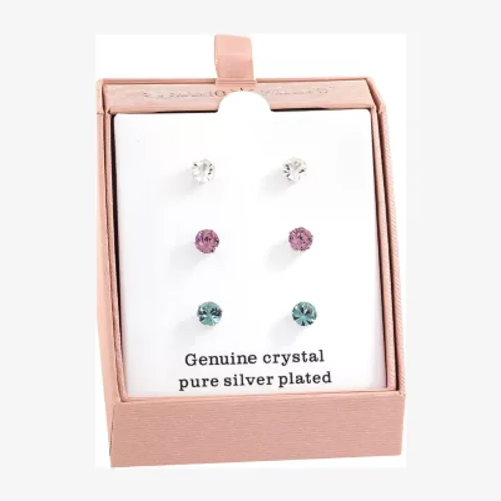 Sparkle Allure Womens Multi Color Crystal Round 3 Pair Earring Set