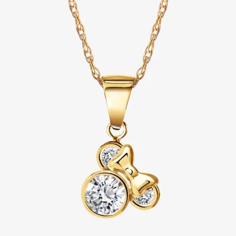 Disney Classics Girls Lab Created Cubic Zirconia 14K Gold 18 Inch Pendant Necklace