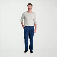 Haggar Stretch Denim Mens Straight Classic Fit Pleated Pant