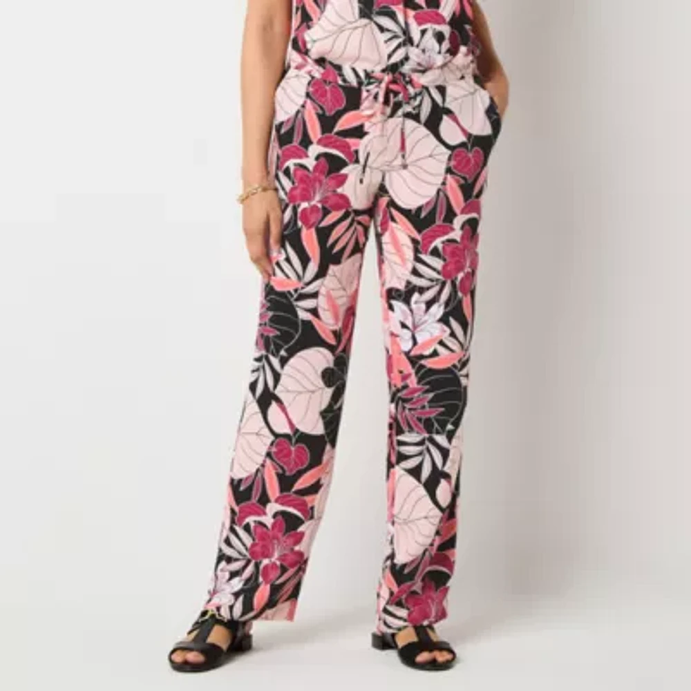 Liz Claiborne Womens Wide Leg Mid Rise Tall Drawstring Pant