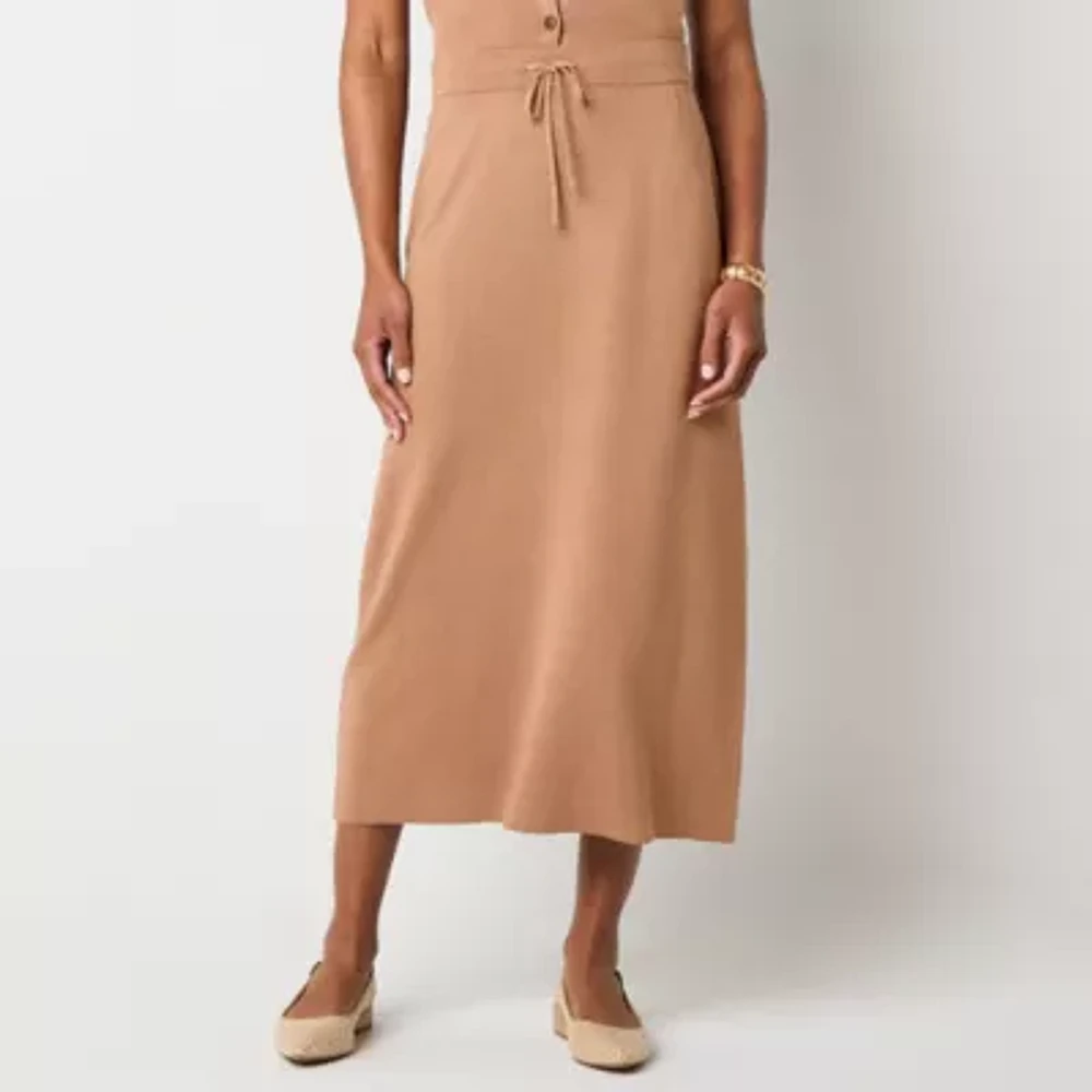 Liz Claiborne Womens Mid Rise Midi Tall A-Line Skirt