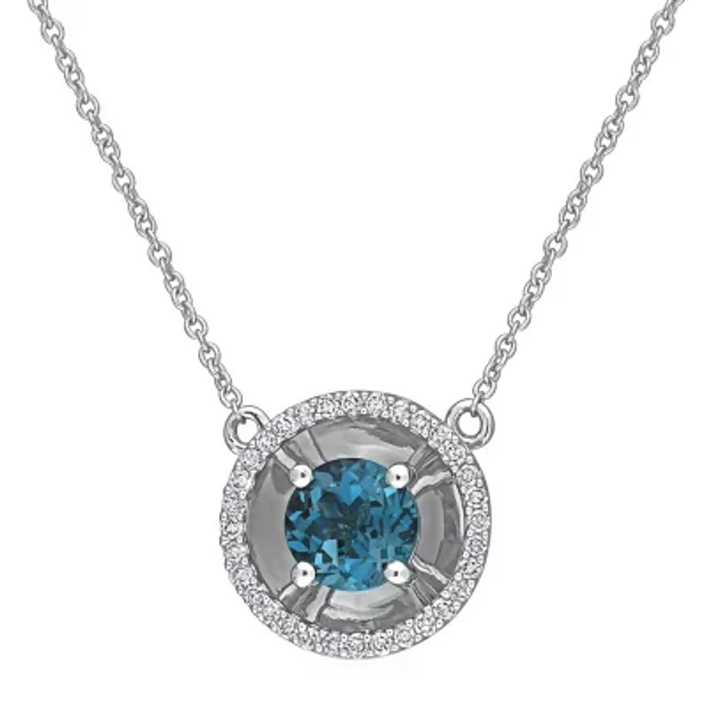 Womens Genuine London Blue Topaz 10K White Gold Pendant Necklace