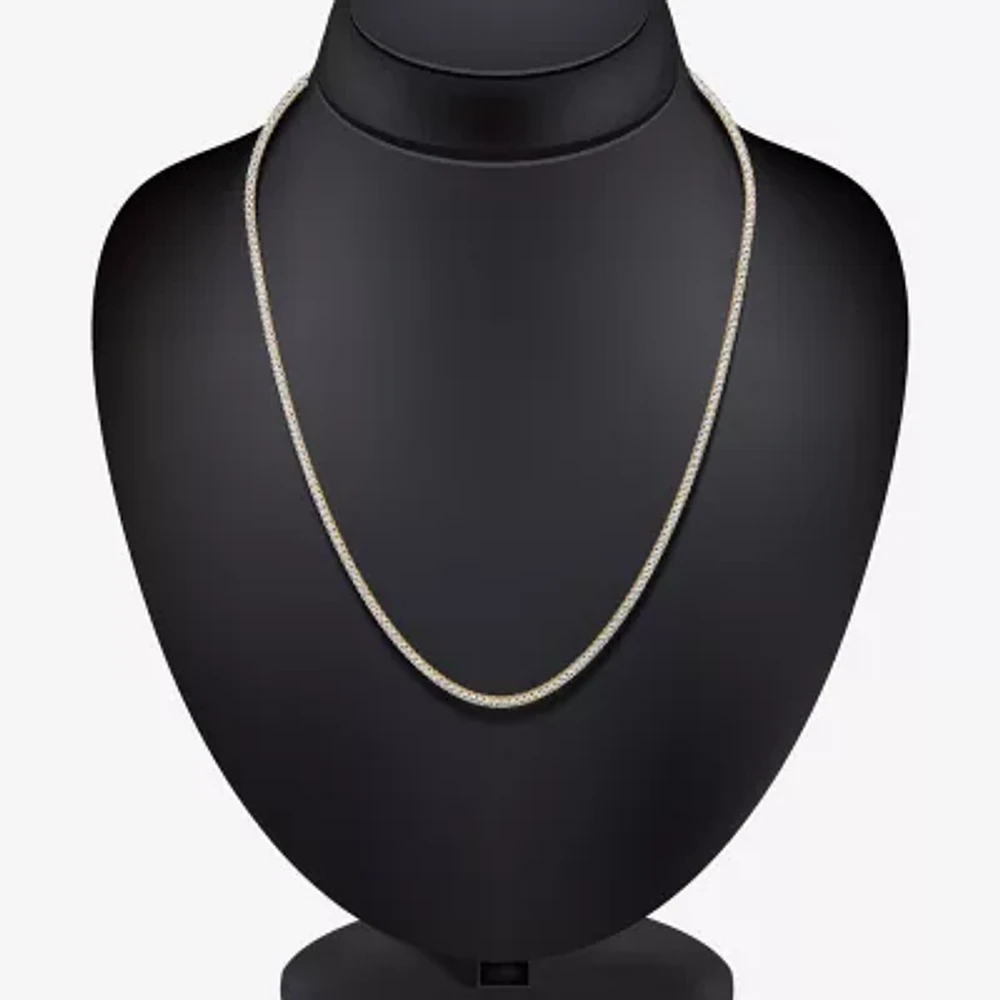 Mens White Diamond 10K Gold 24 Inch Tennis Necklace