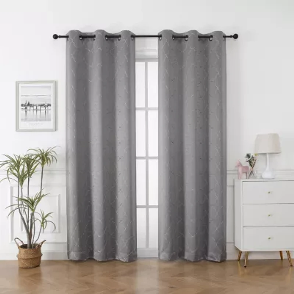 Regal Home Liberty Embroidered Grommet Top Energy Saving Blackout Set of 2 Curtain Panel