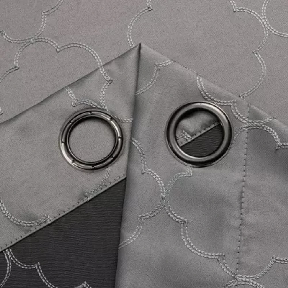 Regal Home Liberty Embroidered Grommet Top Energy Saving Blackout Set of 2 Curtain Panel