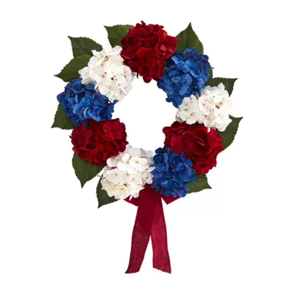 Nearly Natural 24in Hydrangea Wreath