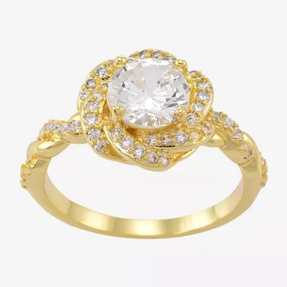 Sparkle Allure Twisted Shank Halo Womens Cubic Zirconia 14K Gold Over Brass Knot Cocktail Ring