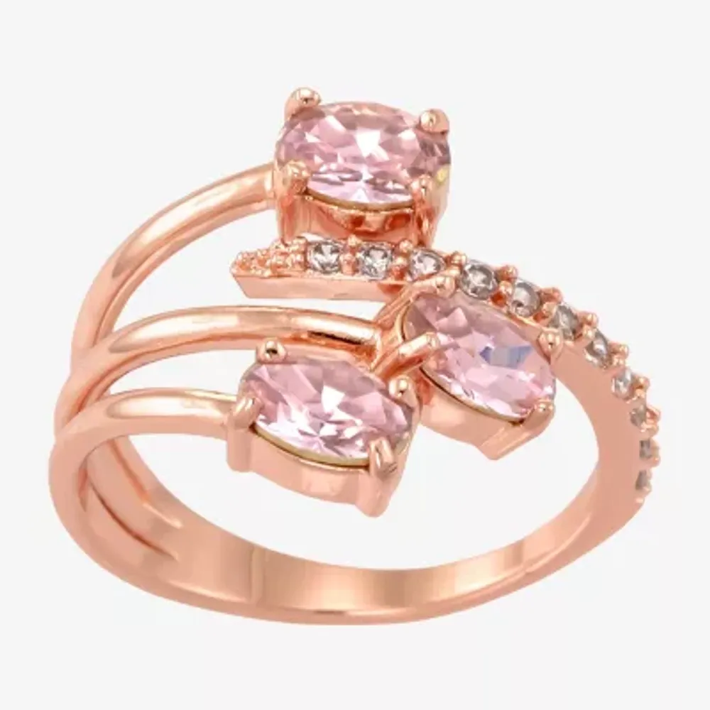 Sparkle Allure Wrap Womens Pink Crystal 18K Rose Gold Over Brass Bypass Cocktail Ring