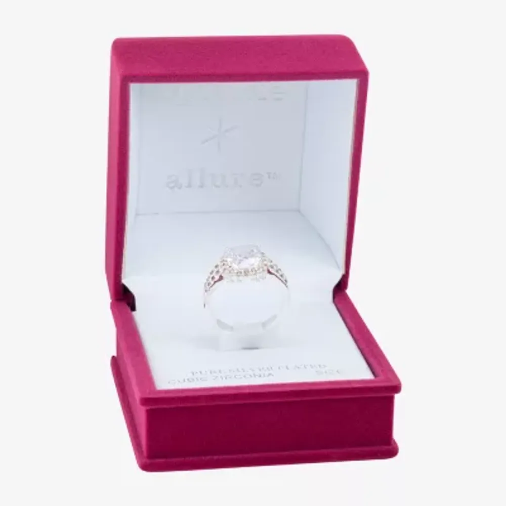 Sparkle Allure Womens Cubic Zirconia Pure Silver Over Brass Cushion Halo Engagement Ring