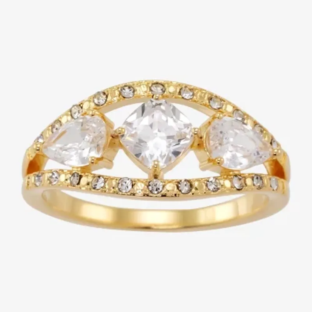 Sparkle Allure Womens 4MM Crystal 14K Gold Over Brass Cushion 3-Stone Band