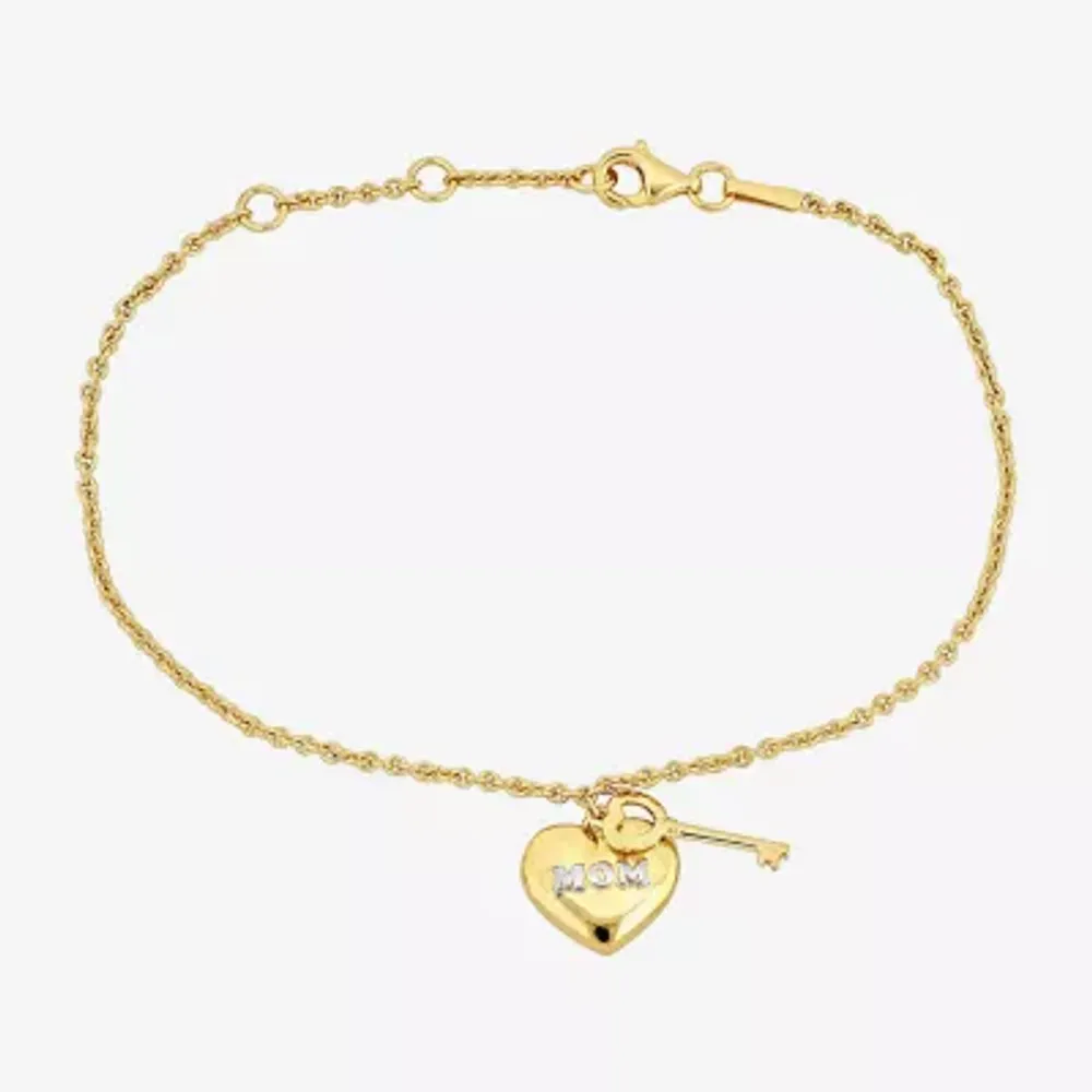 Womens 18K Gold Over Silver 7 Inch Solid Heart Keys Chain Bracelet