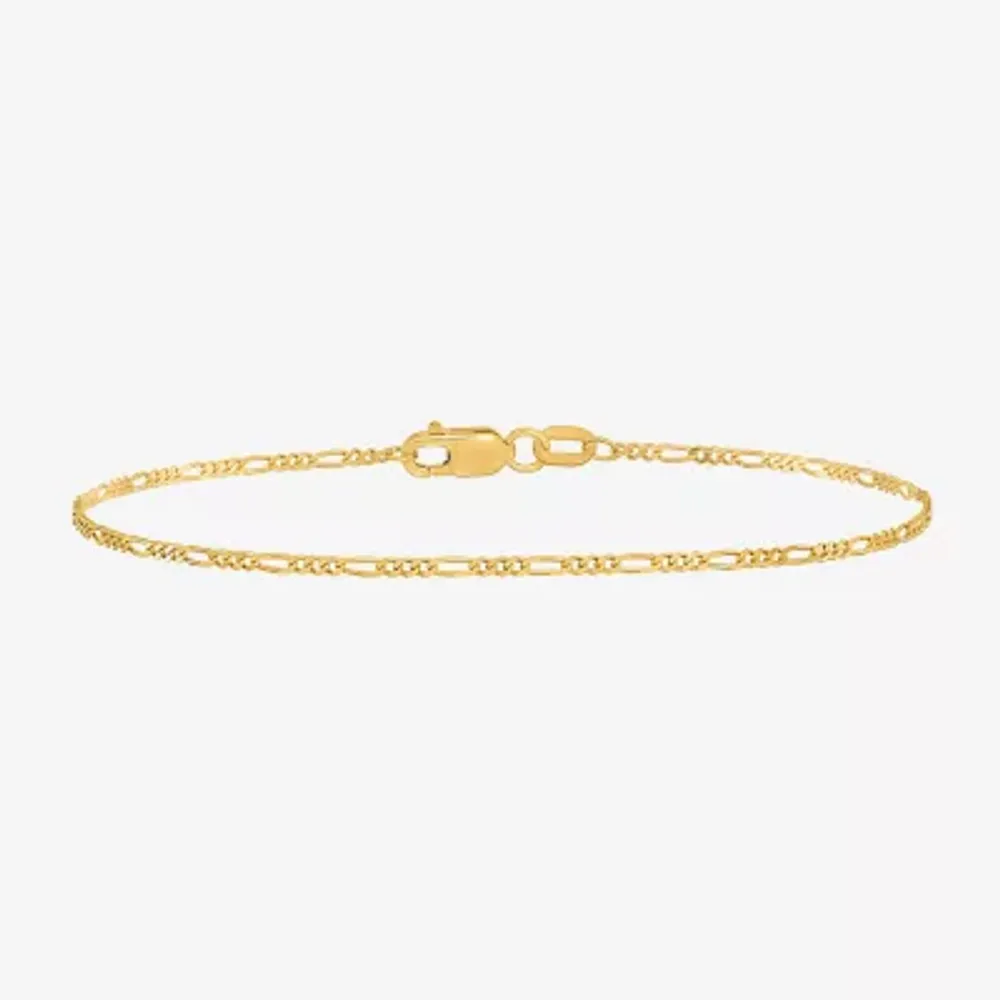 Womens 10K Gold 7 Inch Solid Figaro Chain Bracelet