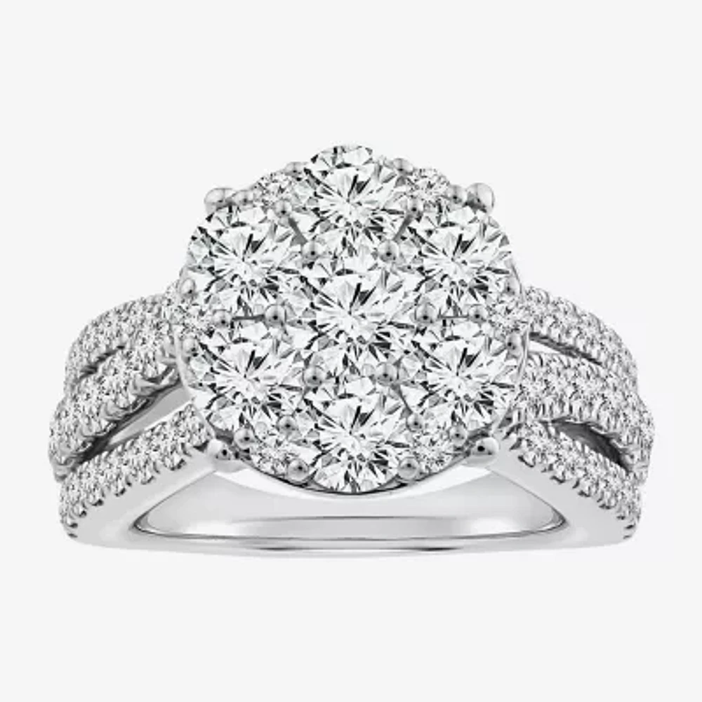 Diamond Blossom (Si2 / F) Womens 3 CT. T.W. Lab Grown White 10K Gold Round Cocktail Ring