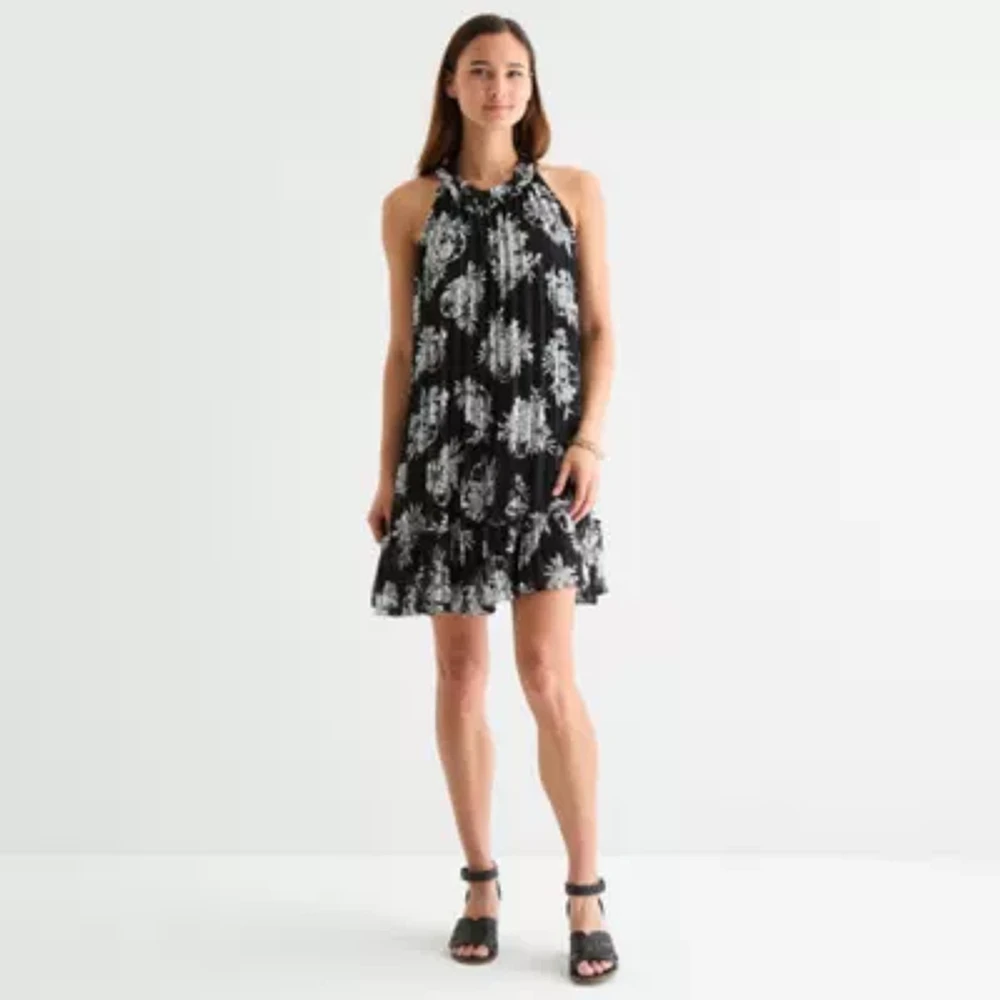 Robbie Bee Womens Sleeveless Floral Shift Dress