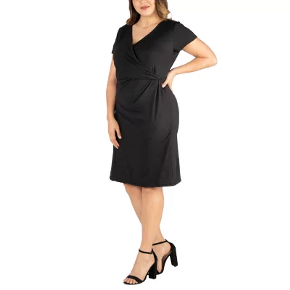 24seven Comfort Apparel Womens Short Sleeve Wrap Dress Plus