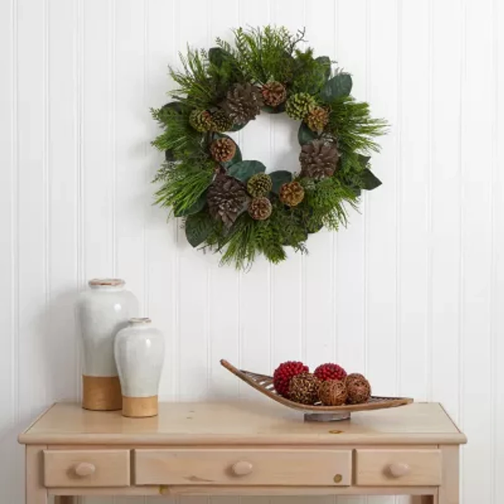Nearly Natural 28in Pinecone And Pine Wreath