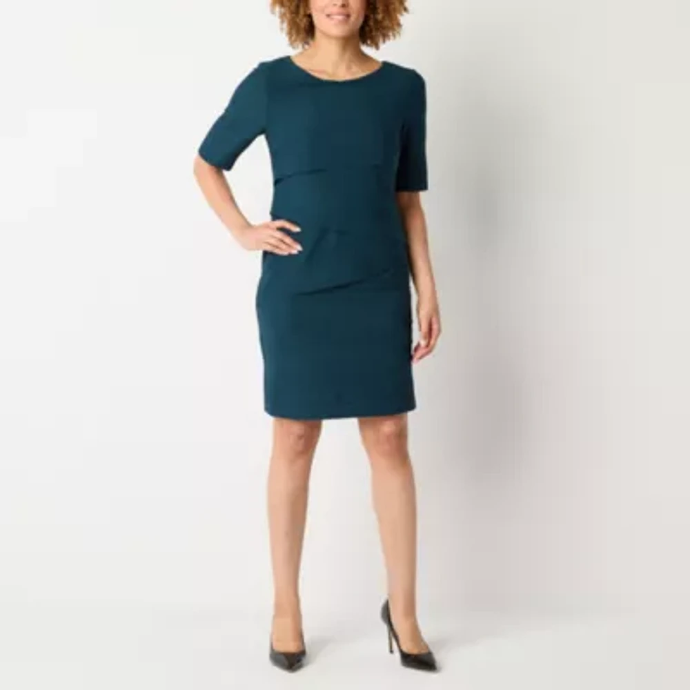 Connected Apparel Womens Laser Cut Short Sleeve Sheath Dress