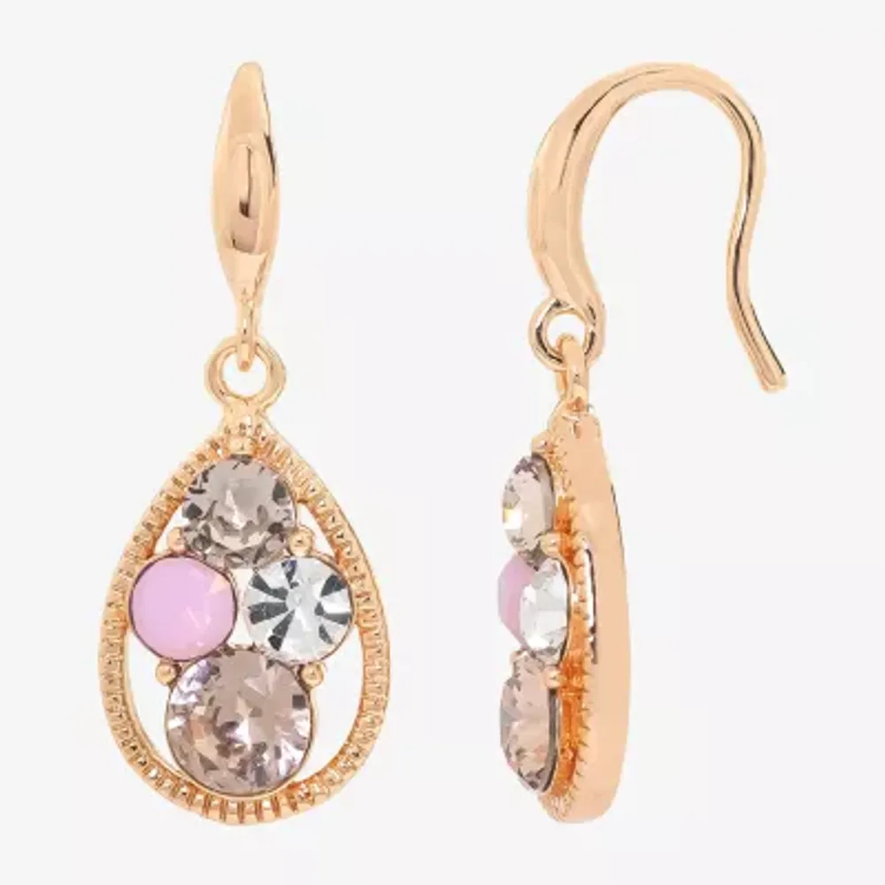 Sparkle Allure Womens Pink Crystal 18K Rose Gold Over Brass Drop Earrings
