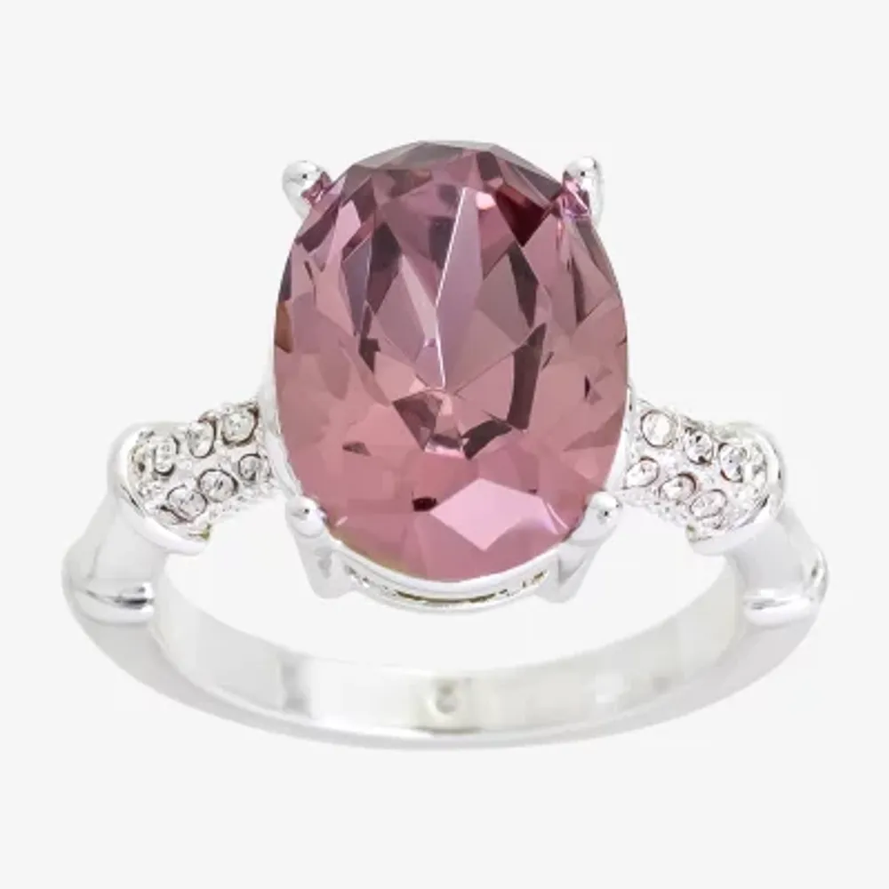 Sparkle Allure Womens Pink Crystal Pure Silver Over Brass Oval Cocktail Ring