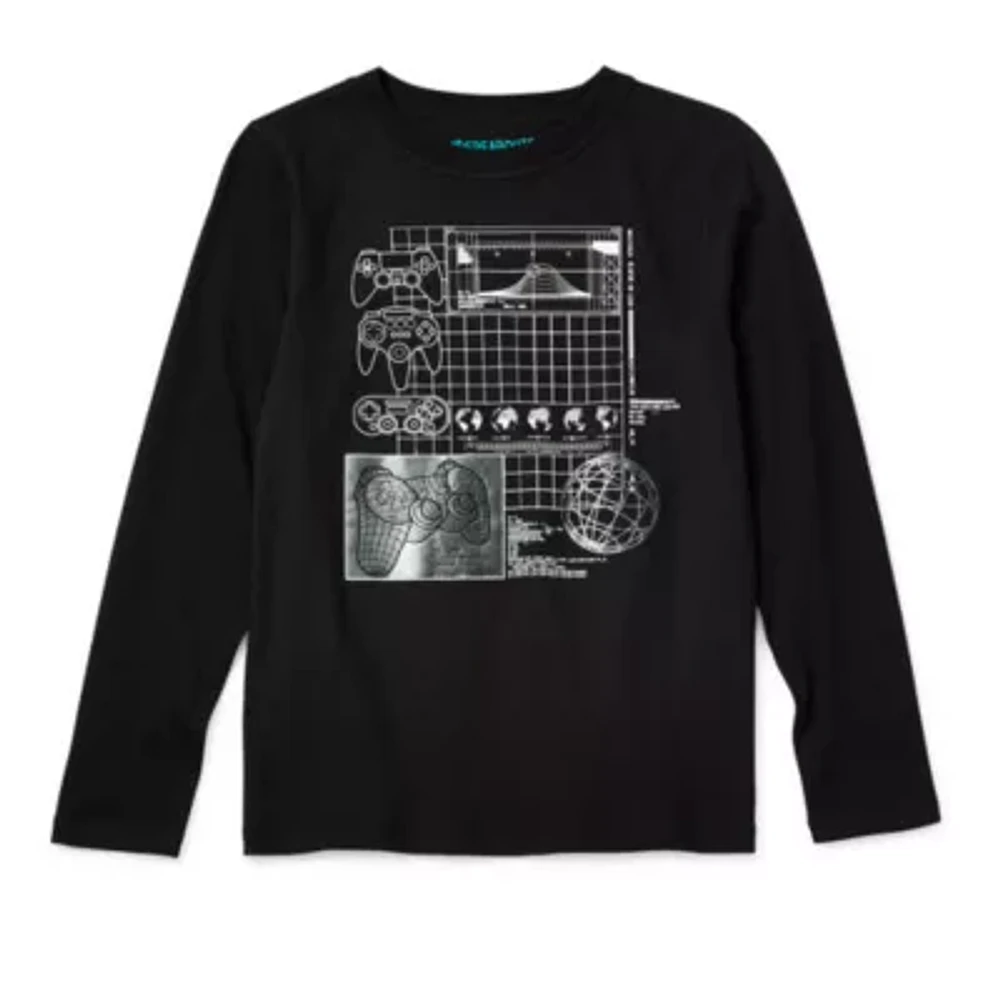Thereabouts Little & Big Kid Boys Easy-on + Easy-off Sensory Friendly Crew Neck Long Sleeve Adaptive Regular Fit Graphic T-Shirt