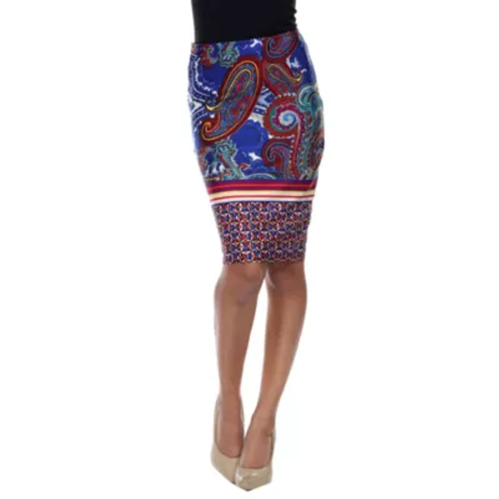White Mark Womens Mid Rise Stretch Fabric Midi Pencil Skirt