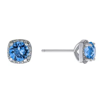 Silver Treasures Red Crystal Sterling 6.8mm Square Stud Earrings
