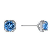 Silver Treasures Red Crystal Sterling 6.8mm Square Stud Earrings