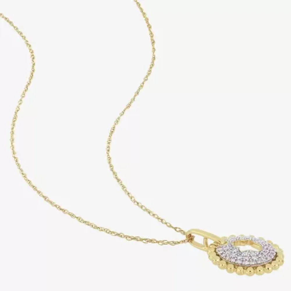 Womens 1/5 CT. Natural White Diamond 10K Gold Hamsa 17 Inch Pendant Necklace