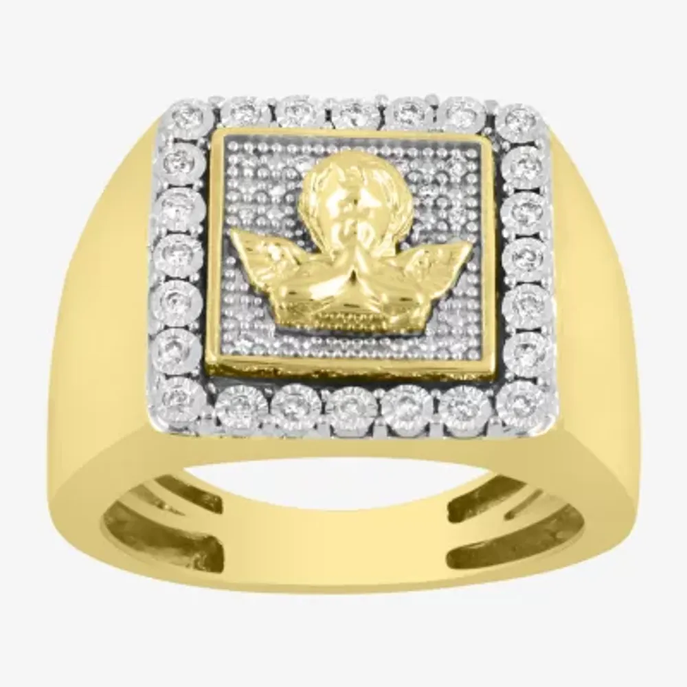 Mens 1/4 CT. T.W. Natural White Diamond 10K Gold Angel Fashion Ring