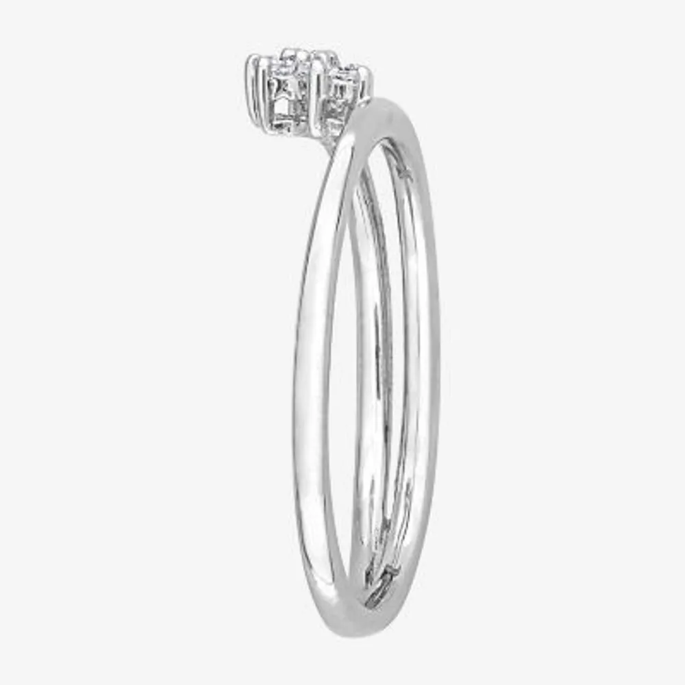 Womens Diamond Accent Natural White Sterling Silver Flower Delicate Stackable Ring