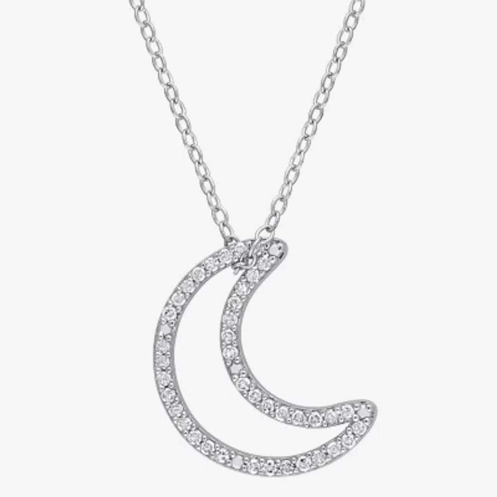 Womens 1/5 CT. Natural White Diamond Sterling Silver Moon 18 Inch Pendant Necklace