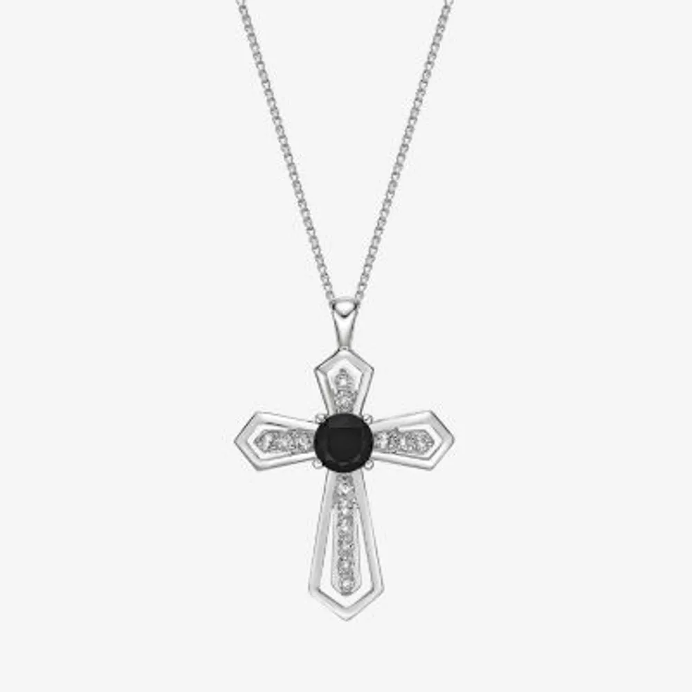 Womens Genuine Black Onyx Sterling Silver Cross 18 Inch Pendant Necklace
