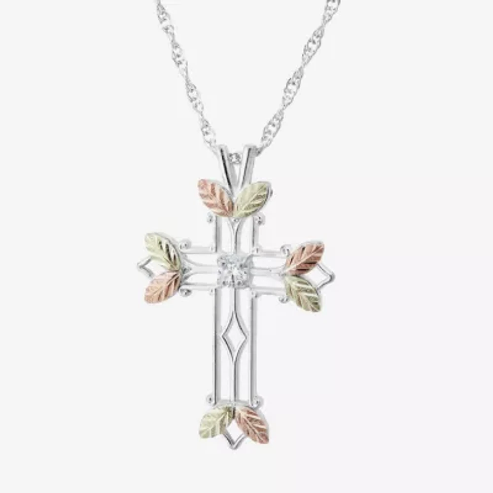 Womens White Cubic Zirconia Sterling Silver Cross 18 Inch Pendant Necklace