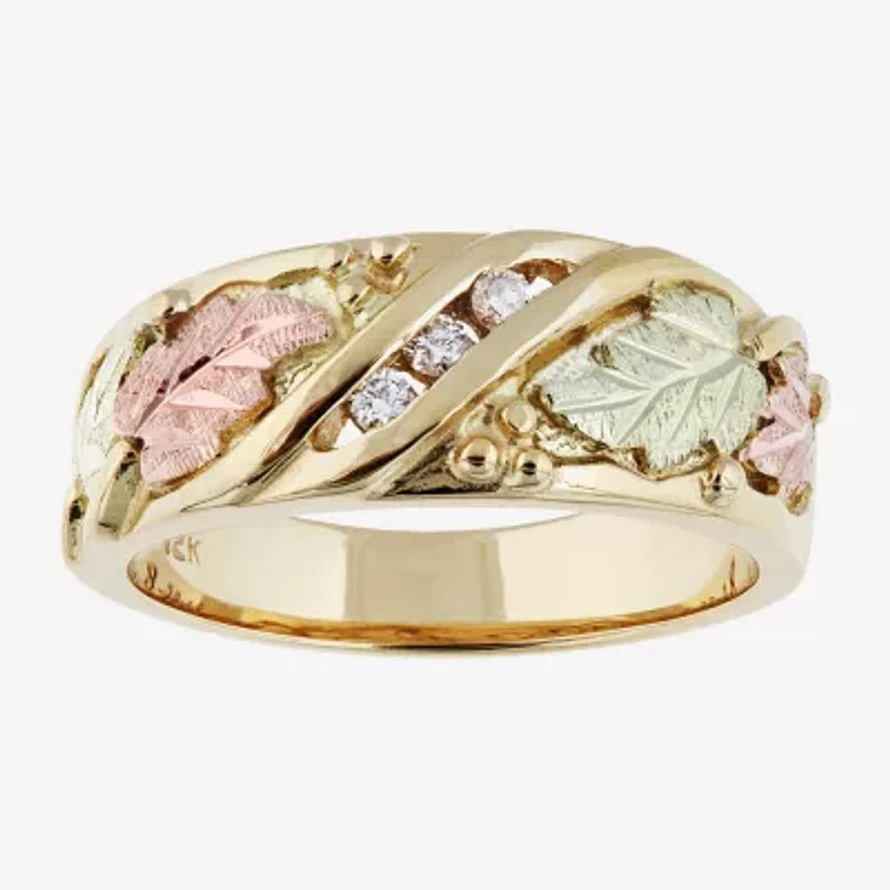 Womens 4MM Diamond Accent White 10K Tri-Color Gold Band