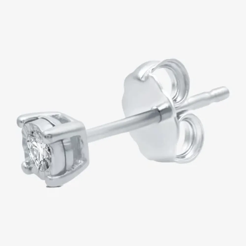 (G-H / I1) Womens Diamond Accent Lab Grown White Diamond Sterling Silver 3.3mm Round Single Earring