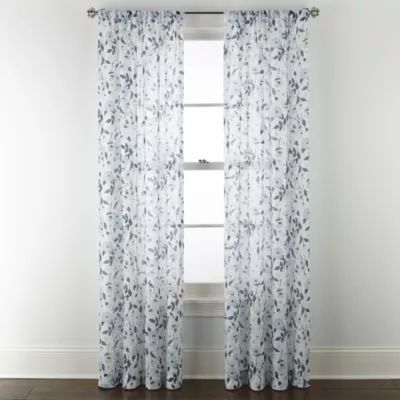 Home Expressions Remy Floral Rod Pocket Sheer Single Curtain Panel