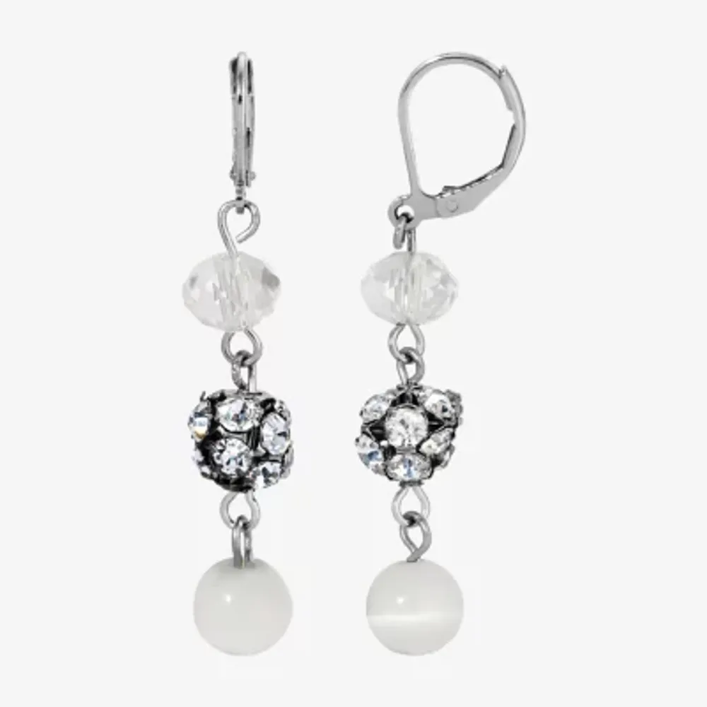 1928 Silver Tone Womens White Catseye Drop Earrings