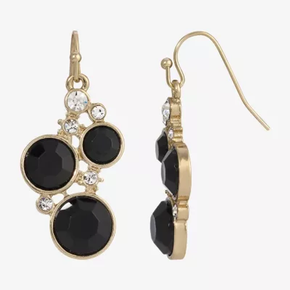 1928 Gold Tone Womens Black Crystal Drop Earrings