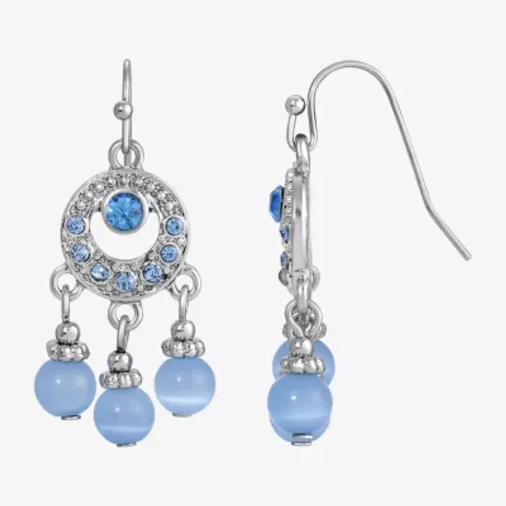 1928 Silver Tone Womens Blue Catseye Chandelier Earrings