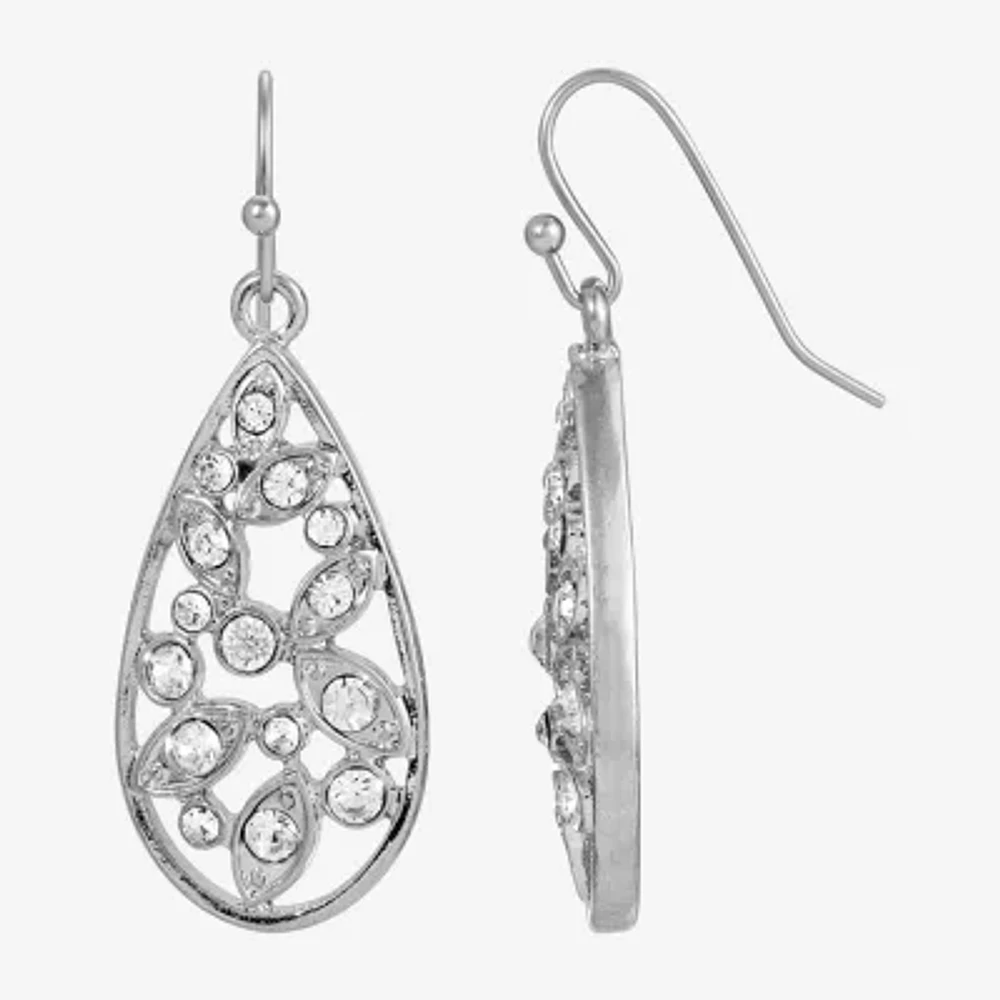1928 Silver Tone Womens Crystal Drop Earrings
