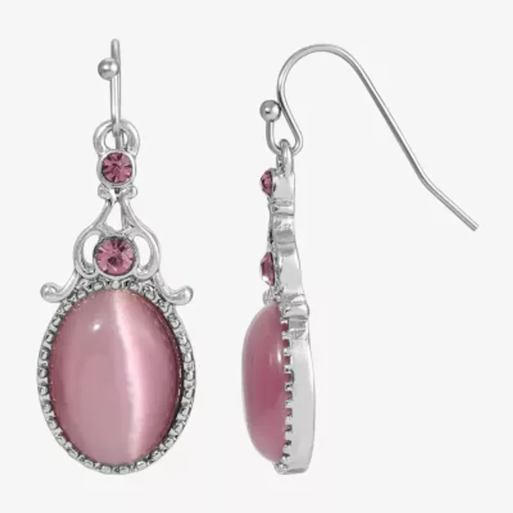 1928 Silver Tone Womens Purple Catseye Oval Drop Earrings