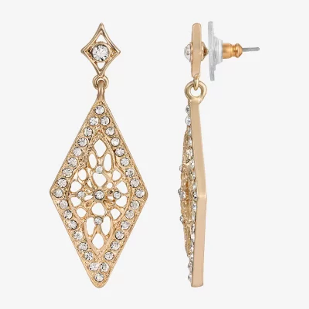 1928 Gold Tone Womens Crystal Drop Earrings