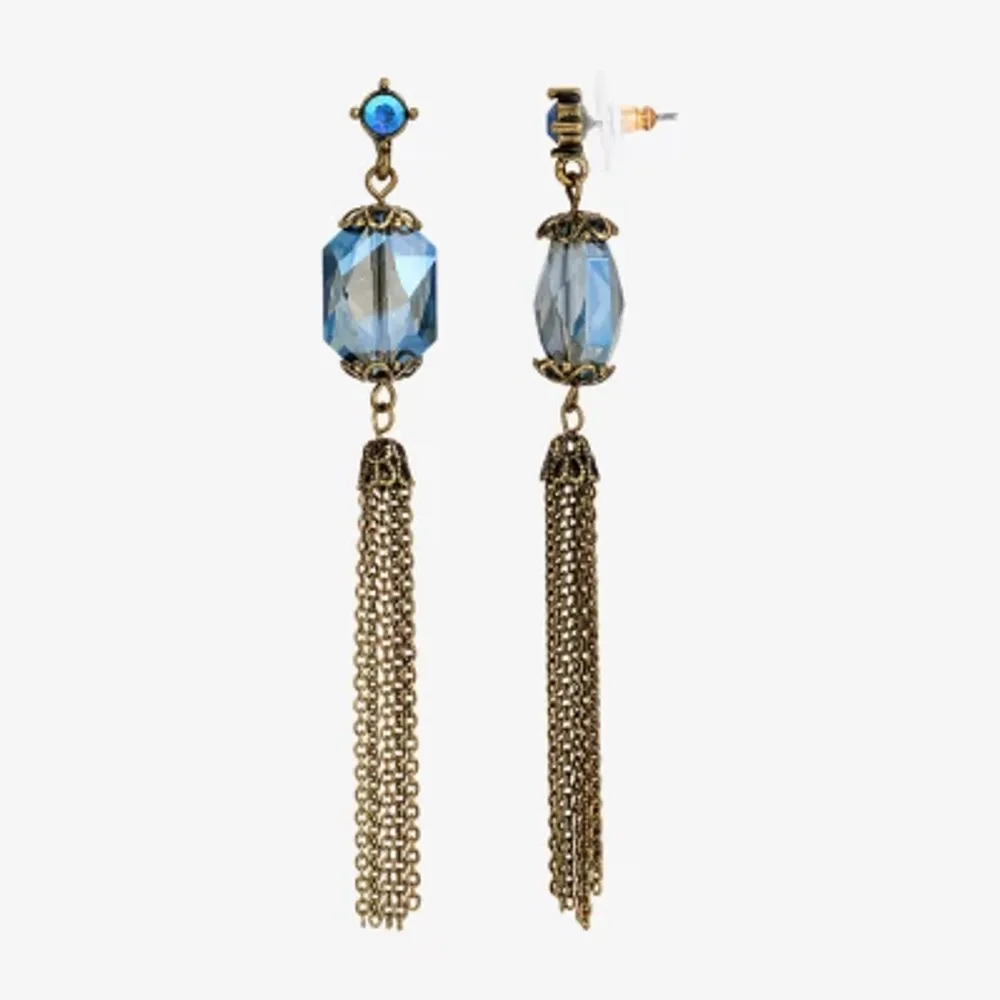 1928 Womens Blue Crystal Drop Earrings