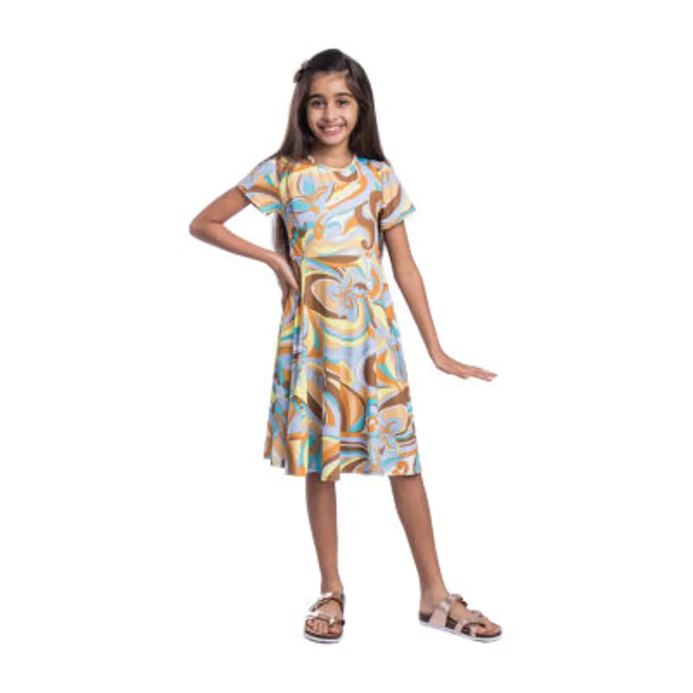 24sevenkid Big Kid Girls Short Sleeve Fit + Flare Dress