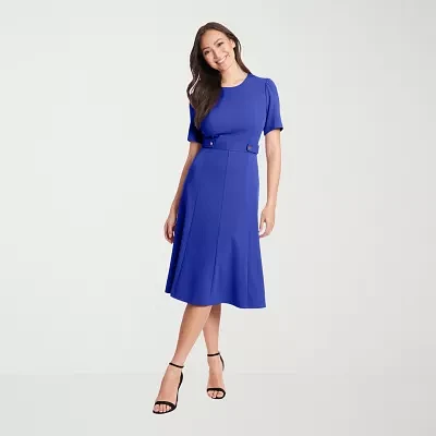 London Times Womens Short Sleeve Fit + Flare Dress