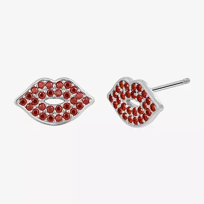 Diamonart Marilyn Monroe Lips Red Cubic Zirconia Platinum Over Silver 7.8mm Stud Earrings